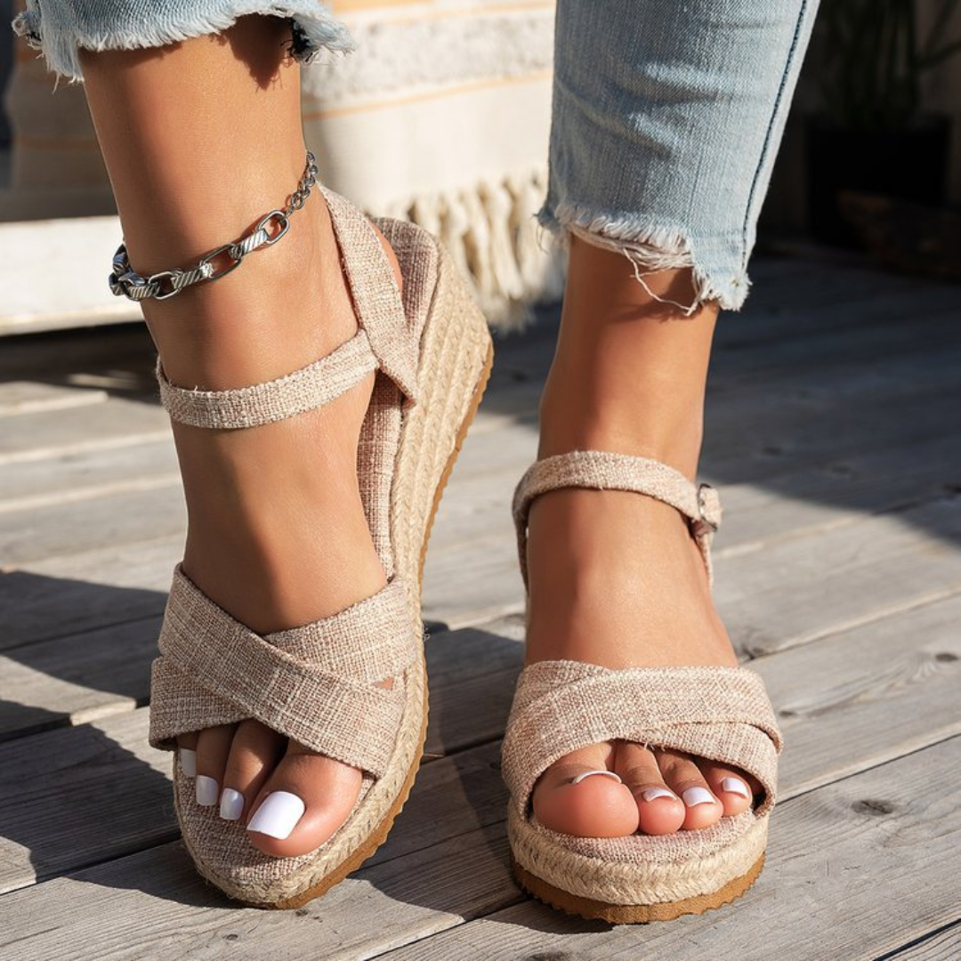 CMF Women Wedge Sandals Arch-support Comfortable Canvas Cross-strap Buckle Elegant Summer