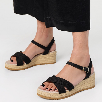 CMF Women Wedge Sandals Arch-support Comfortable Canvas Cross-strap Buckle Elegant Summer