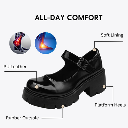 CMF Women Shoes Comfortable Mary Jane Platform Leather Buckle Elegance Walking