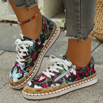 CMF Orthopedic Women Sneakers Floral Pattern Side Zipper Ankle Protection Casual Shoes